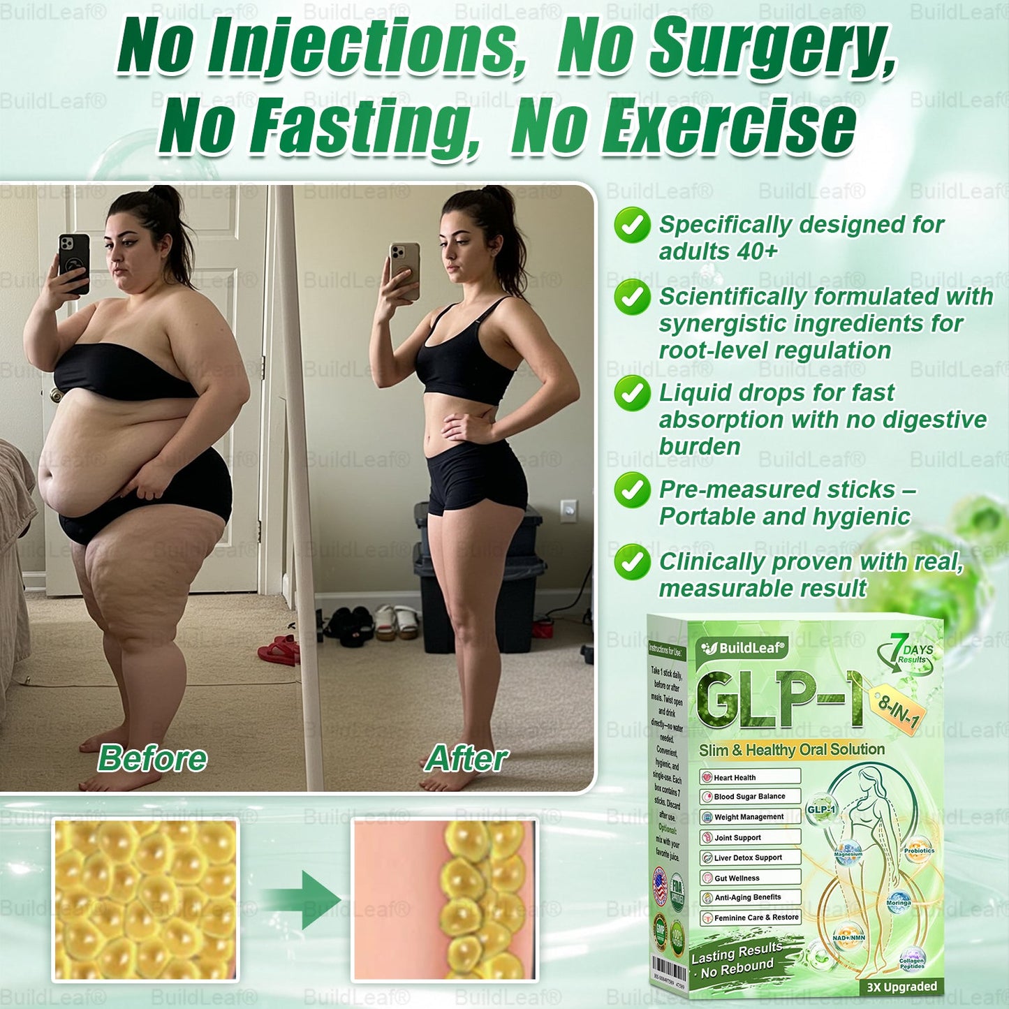 Official Store | BuildLeafยฎ GLP-1 8-in-1 Slim & Healthy Oral Solution (Once a day, results in 7 days), With 100 Billion CFU Active Probiotics โ
Supports weight management, heart health, diabetes, gut & womenโs health, while firming skin & boosting energy.